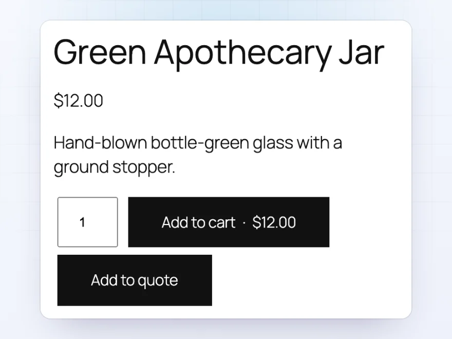 Product page with an Add to quote button under Add to cart