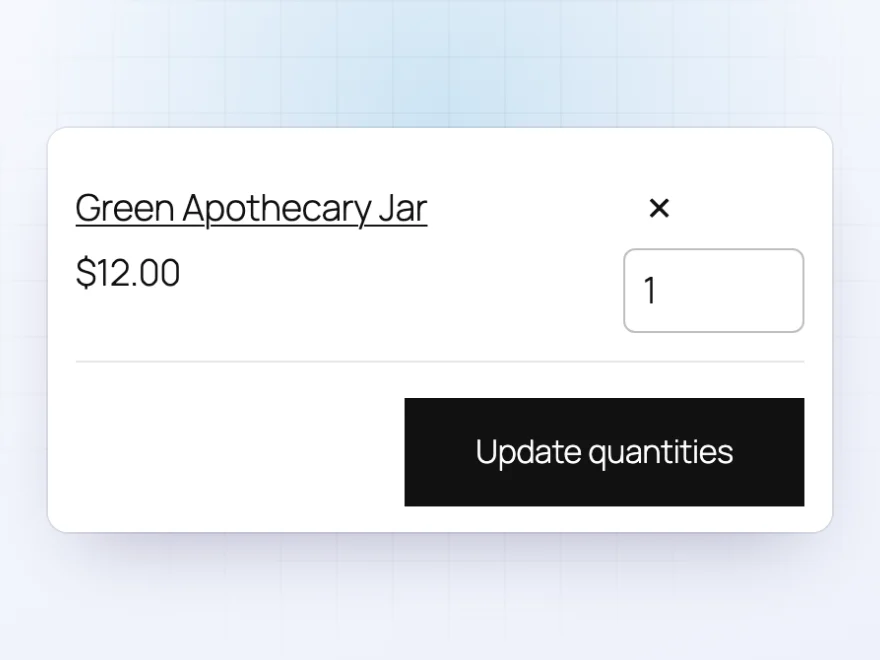 Quote list with a product, its price and quantity, and an Update quantities button