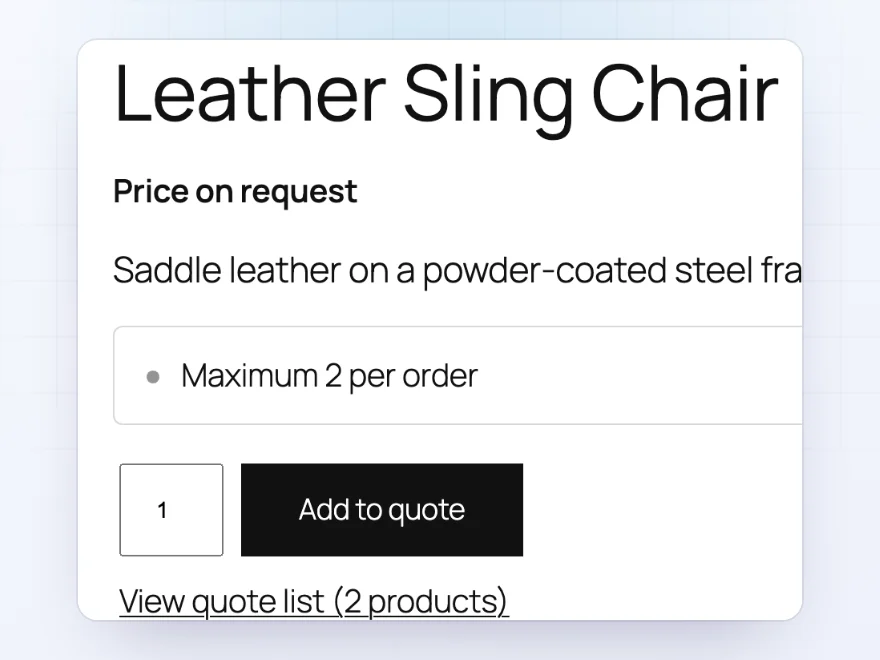 Product page with Price on request and an Add to quote button