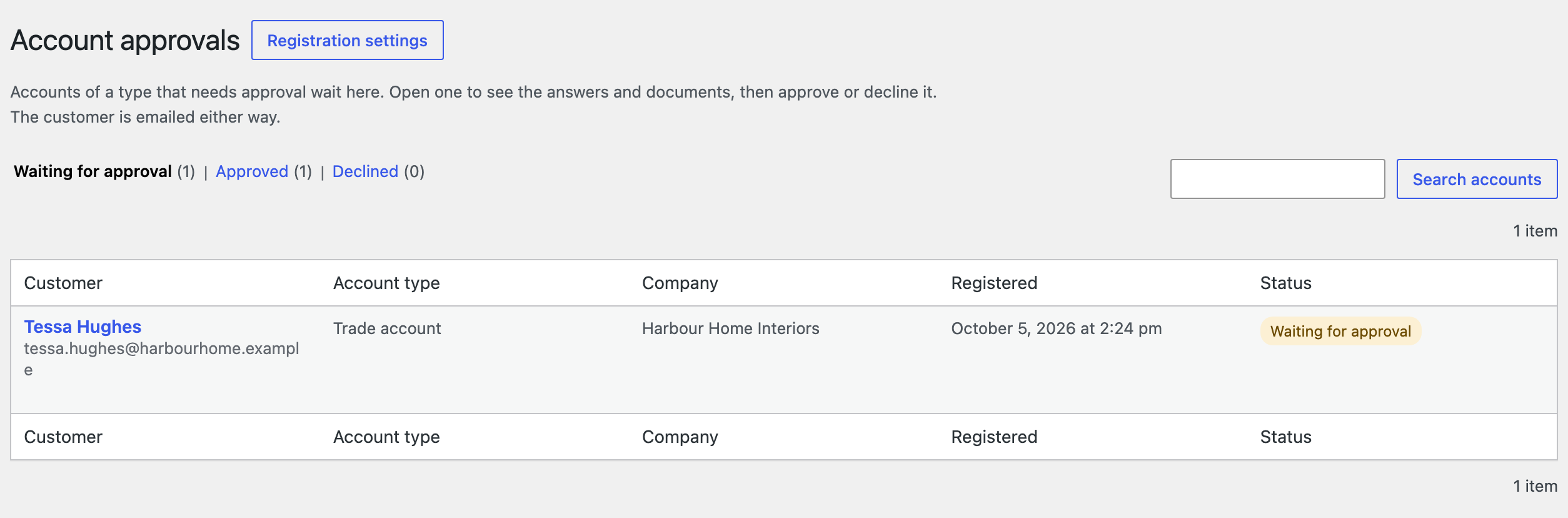 WooCommerce > Registrations.