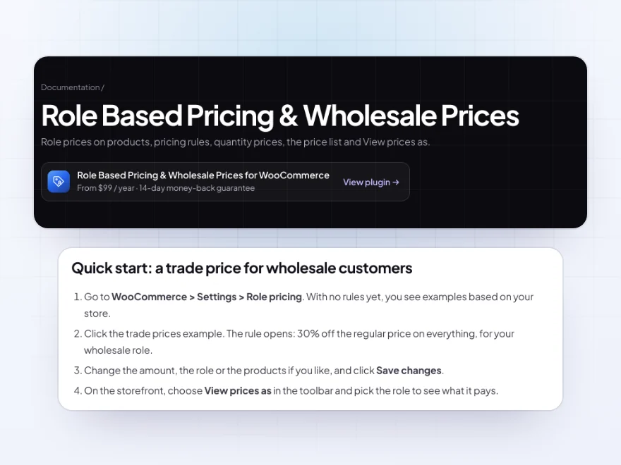 The Role Based Pricing & Wholesale Prices documentation with its quick start