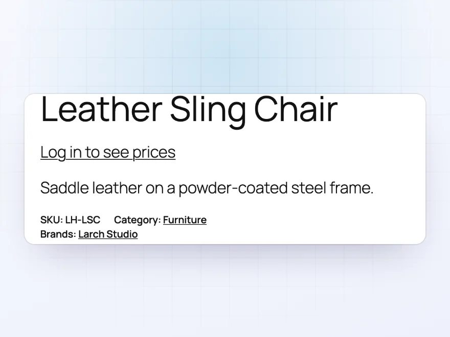 Product page for guests with Log in to see prices instead of the price