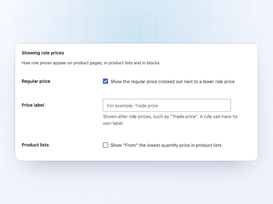 Role pricing settings