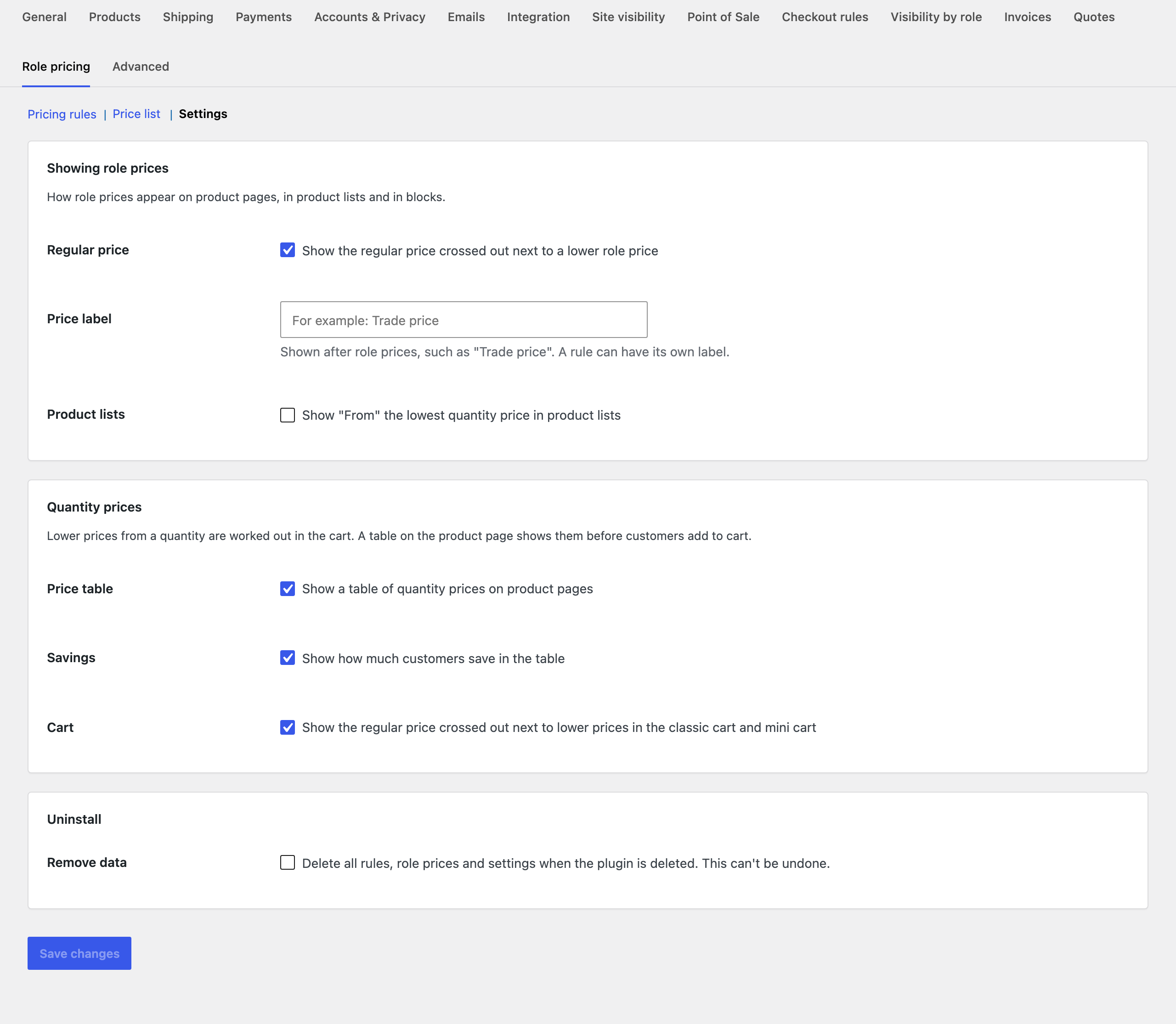 Role pricing > Settings.