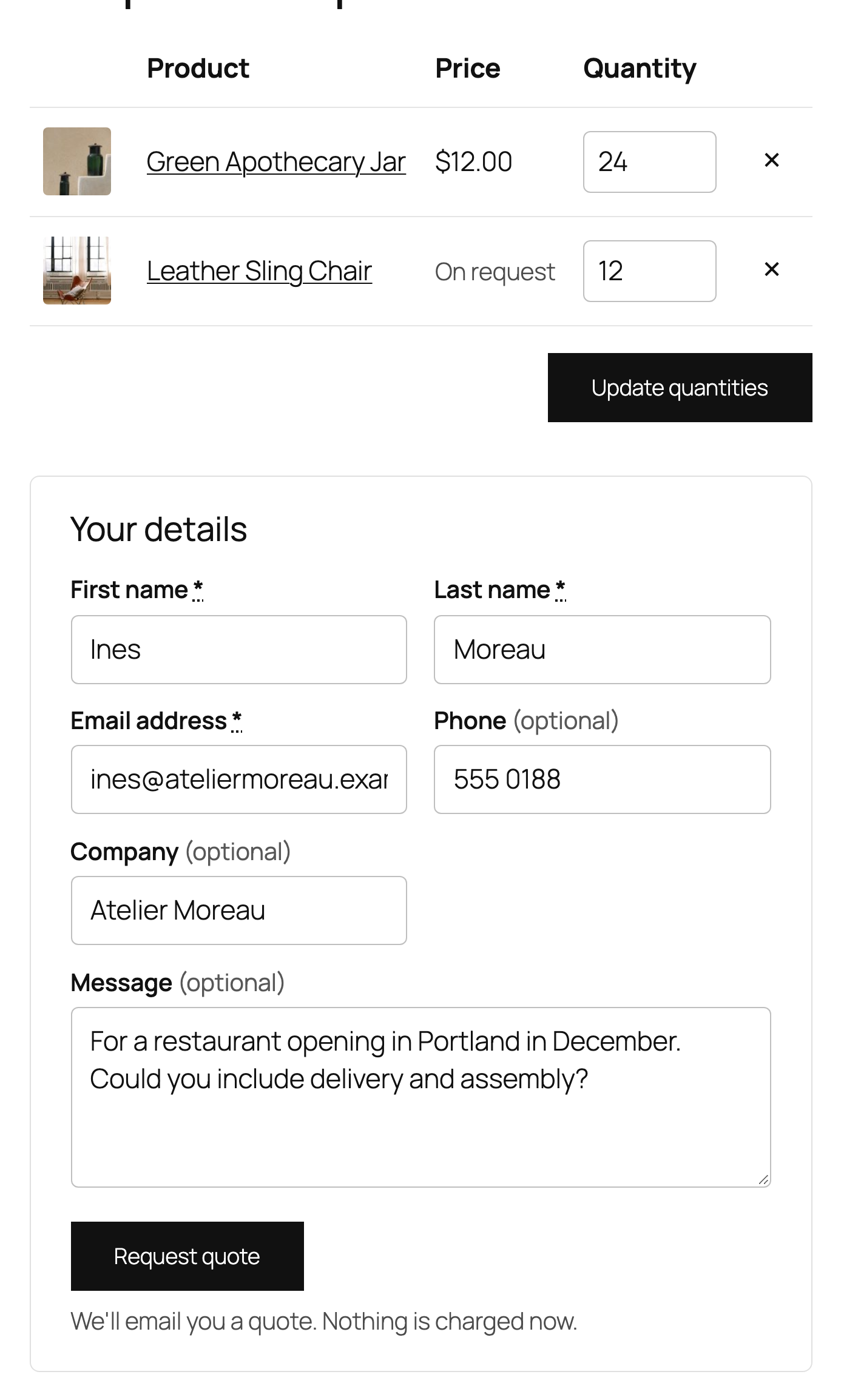 The quote list and the request form.