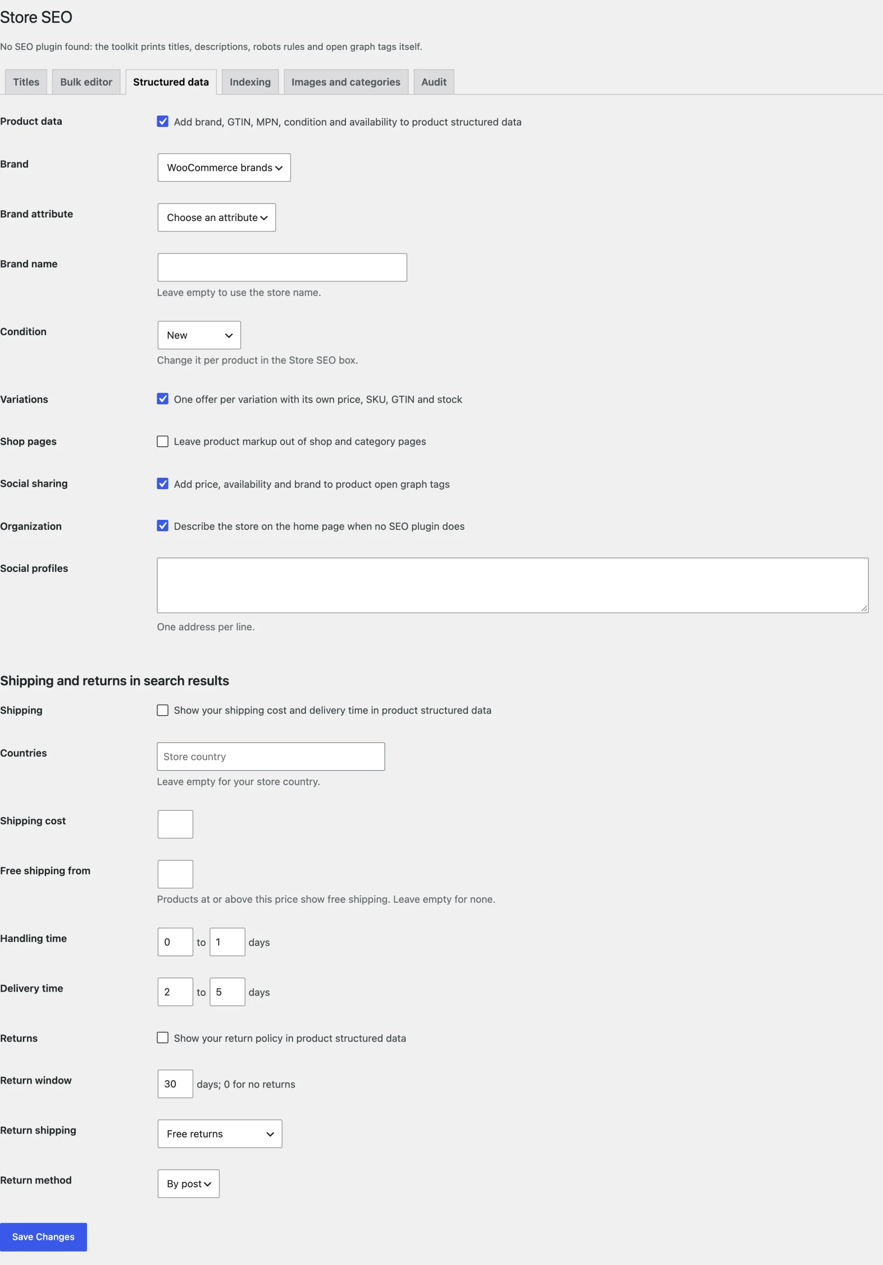 Structured data settings.