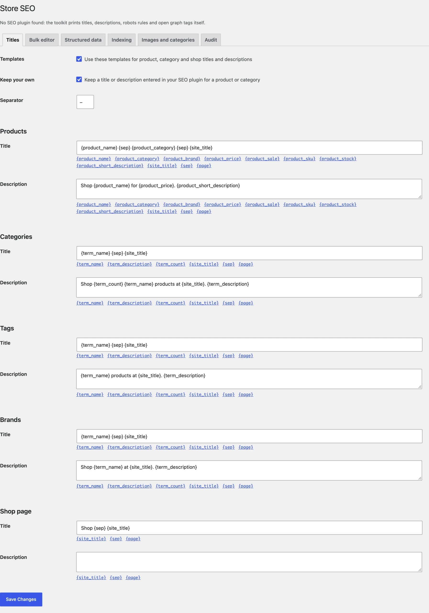 Title and description templates.