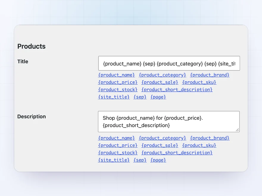 Title and description templates with store variables
