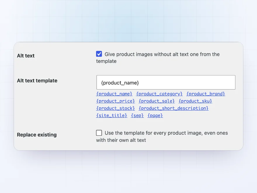 Image settings with alt text and title templates