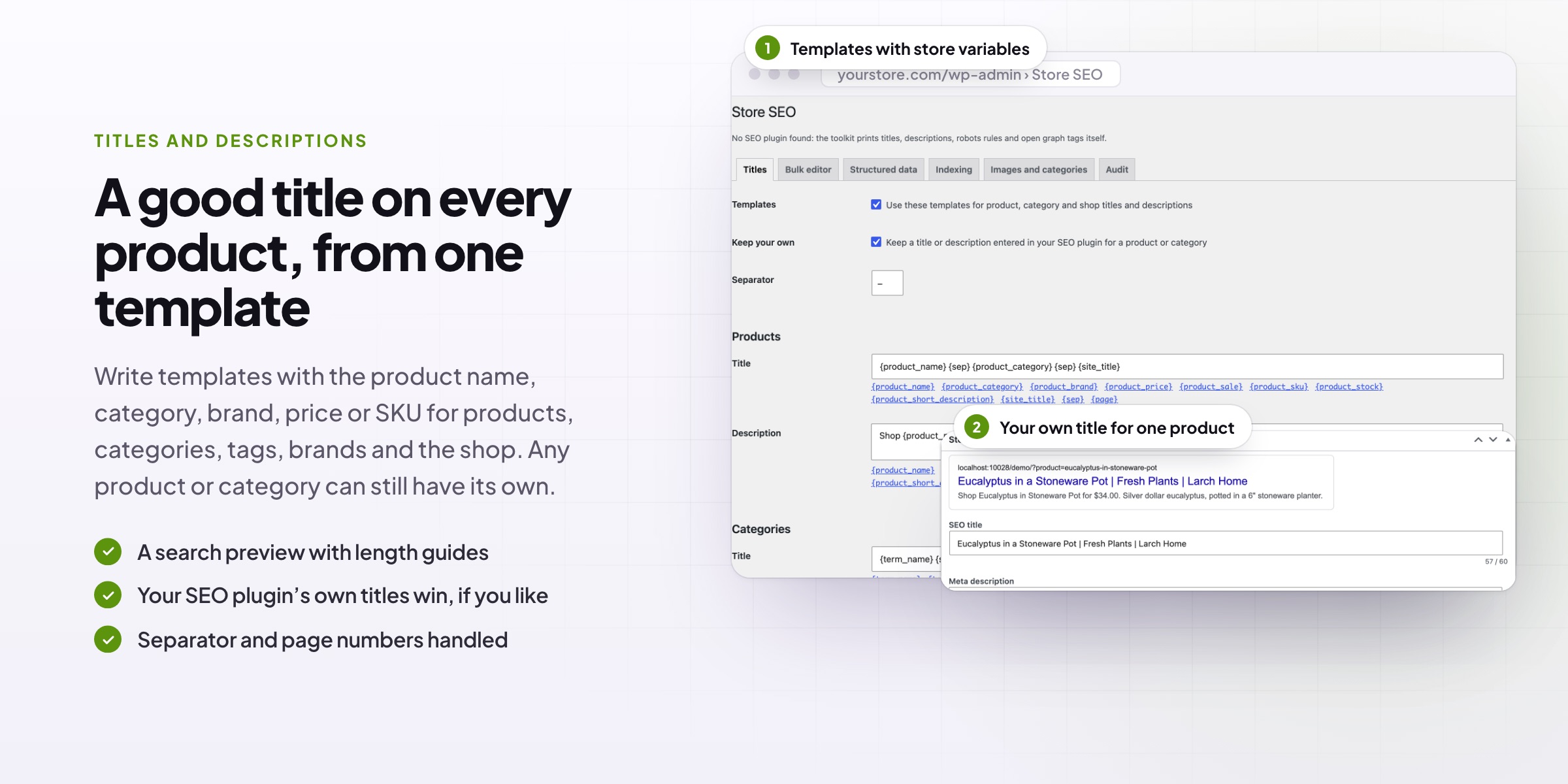 Store SEO Toolkit: templates and a product's own title