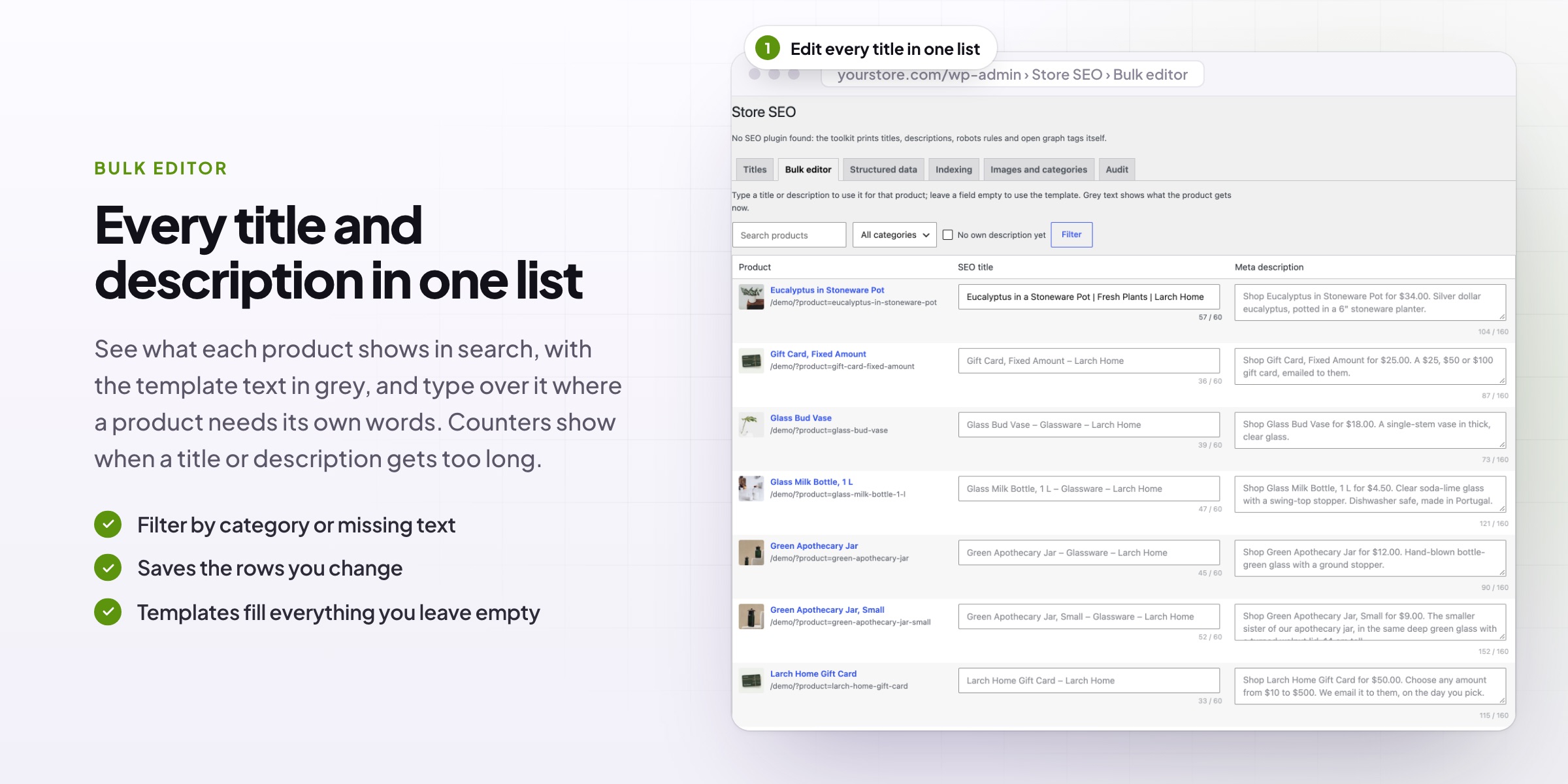 Store SEO Toolkit: the bulk editor