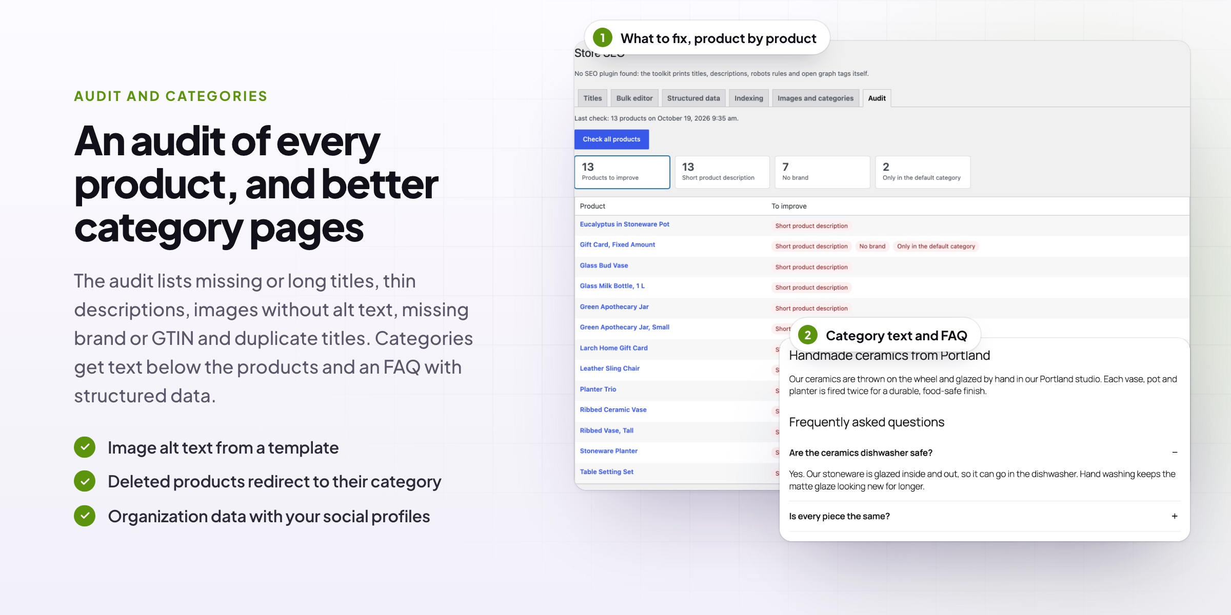Store SEO Toolkit: the audit and a category FAQ