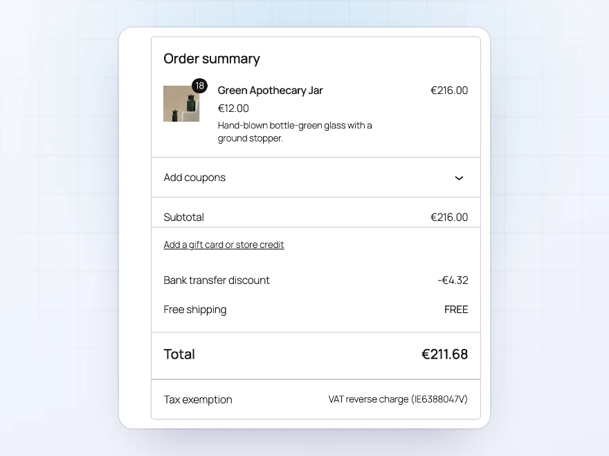 Order summary with Tax exemption: VAT reverse charge