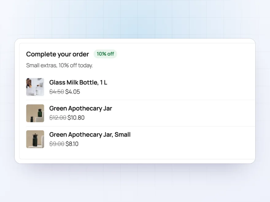 Complete your order box in the cart with small extras at 10% off