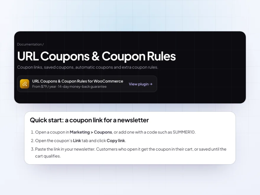 The URL Coupons & Coupon Rules documentation with its quick start